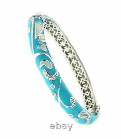 925 Silver Cluster Turquoise Blue White Enamel&white Cz Bangle Size 7, $$537