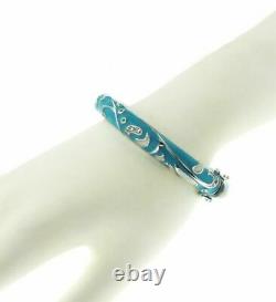 925 Silver Cluster Turquoise Blue White Enamel&white Cz Bangle Size 7, $$537