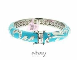 925 Silver Cluster Turquoise Blue White Enamel&white Cz Bangle Size 7, $$537