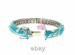 925 Silver Cluster Turquoise Blue White Enamel&white Cz Bangle Size 7, $$537