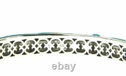 925 Silver Cluster Turquoise Blue White Enamel&white Cz Bangle Size 7, $$537