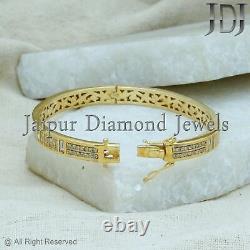 925 Silver Enamel Natural Baguette Diamond Pave Bangle Bracelet Jewelry TCW 2.92