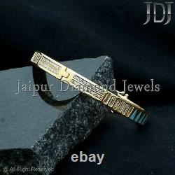 925 Silver Enamel Natural Baguette Diamond Pave Bangle Bracelet Jewelry TCW 2.92