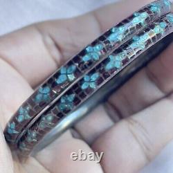 925 Sterling Silver Bangles /bracelet Blue Brown Enamel /set of two