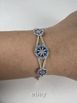 925 Sterling Silver Blue Enamel Chain Bracelet Handmade In Turkey 9 WithGift Box