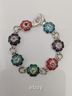 925 Sterling Silver Blue Topaz, Amethyst, Garnet, Peridot And Enamel Bracelet
