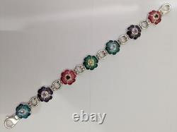 925 Sterling Silver Blue Topaz, Amethyst, Garnet, Peridot And Enamel Bracelet