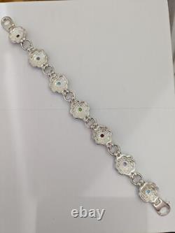 925 Sterling Silver Blue Topaz, Amethyst, Garnet, Peridot And Enamel Bracelet