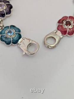 925 Sterling Silver Blue Topaz, Amethyst, Garnet, Peridot And Enamel Bracelet