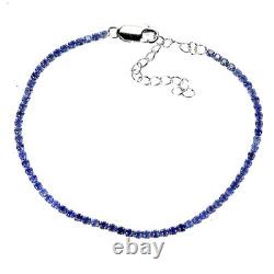 925 Sterling Silver Bracelet Blue Sapphire Round Diamond Cut 2mm Gemstone 8