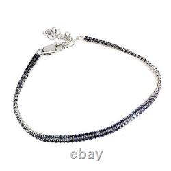 925 Sterling Silver Bracelet Round Blue Sapphire 1.5mm Gemstone Jewelry 7in