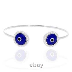 925 Sterling Silver Simulated Blue & White Enamel Evil Eye Bangle Bracelet 7
