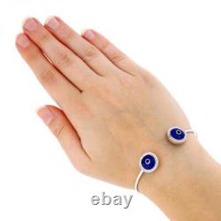 925 Sterling Silver Simulated Blue & White Enamel Evil Eye Bangle Bracelet 7