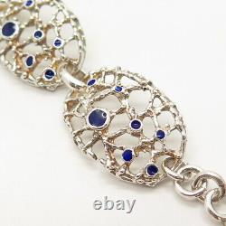 925 Sterling Silver Vintage Blue Enamel Oval Link Bracelet 7
