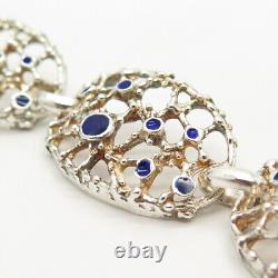 925 Sterling Silver Vintage Blue Enamel Oval Link Bracelet 7