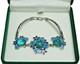 925 Sterling Silver Vintage Blue Gem Flower Bangle Bracelet Enamel Floral