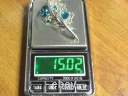 925 Sterling Silver Vintage Blue Gem Flower Bangle Bracelet Enamel Floral