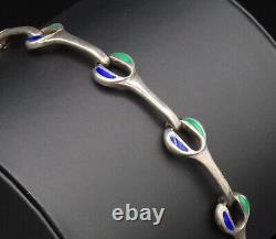 925 Sterling Silver Vintage Green & Blue Enamel Wrench Link Bracelet BT9708