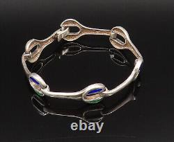 925 Sterling Silver Vintage Green & Blue Enamel Wrench Link Bracelet BT9708