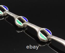 925 Sterling Silver Vintage Green & Blue Enamel Wrench Link Bracelet BT9708