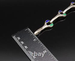 925 Sterling Silver Vintage Green & Blue Enamel Wrench Link Bracelet BT9708