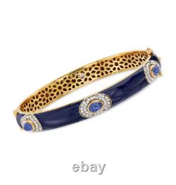 925 Sterling Silver Yellow Gold Tanzanite Enamel Bangle Bracelet 6.50ct Zircon