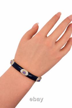 925 Sterling Silver Yellow Gold Tanzanite Enamel Bangle Bracelet 6.50ct Zircon