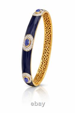 925 Sterling Silver Yellow Gold Tanzanite Enamel Bangle Bracelet 6.50ct Zircon
