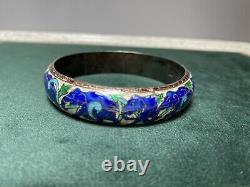 925 Sterling Vintage CLOISONNE Green/Blue/White ENAMEL ELEPHANT BRACELET