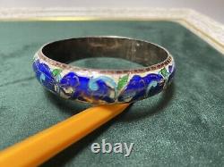 925 Sterling Vintage CLOISONNE Green/Blue/White ENAMEL ELEPHANT BRACELET