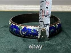 925 Sterling Vintage CLOISONNE Green/Blue/White ENAMEL ELEPHANT BRACELET