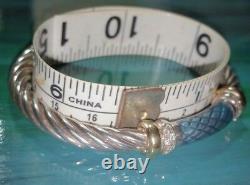 ALS 18k yellow gold-Sterling silver blue enamel diamond bangle cable bracelet