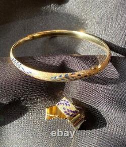 AMAZING Gripoix Enamel & 14K Gold Vintage Bangle Bracelet & Earring Set Signed