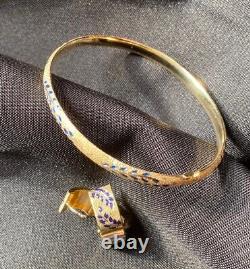 AMAZING Gripoix Enamel & 14K Gold Vintage Bangle Bracelet & Earring Set Signed