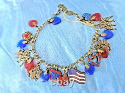 ANNE KOPLIK DESIGNS 7 Patriotic Charm Bracelet NWT crystals metal glass hearts