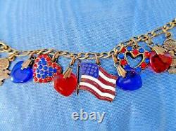 ANNE KOPLIK DESIGNS 7 Patriotic Charm Bracelet NWT crystals metal glass hearts