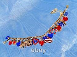 ANNE KOPLIK DESIGNS 7 Patriotic Charm Bracelet NWT crystals metal glass hearts