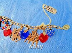 ANNE KOPLIK DESIGNS 7 Patriotic Charm Bracelet NWT crystals metal glass hearts