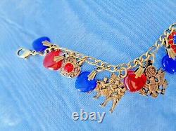 ANNE KOPLIK DESIGNS 7 Patriotic Charm Bracelet NWT crystals metal glass hearts