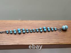 ANTIQUE GUILLOCHE ENAMMEL Charm 1/20 12k GF on Turquoise blue beaded Bracelet 7