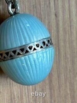 ANTIQUE GUILLOCHE ENAMMEL Charm 1/20 12k GF on Turquoise blue beaded Bracelet 7