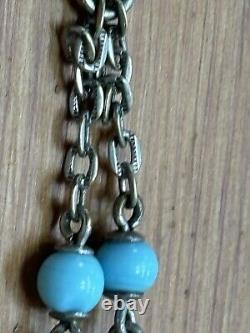 ANTIQUE GUILLOCHE ENAMMEL Charm 1/20 12k GF on Turquoise blue beaded Bracelet 7