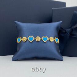APM MONACO -Gold on 925 Silver, BLUE HEART & Pave CZs Sun Adjustable Bracelet