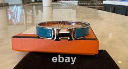 AUTHENTIC HERMES Enamel Clic H Bangle Blue Bracelet Size PM