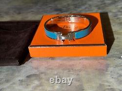 AUTHENTIC HERMES Enamel Clic H Bangle Blue Bracelet Size PM