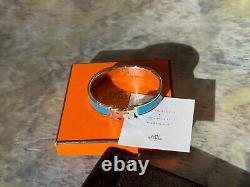 AUTHENTIC HERMES Enamel Clic H Bangle Blue Bracelet Size PM