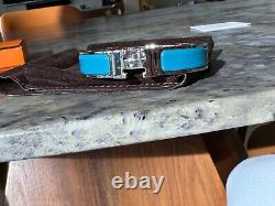 AUTHENTIC HERMES Enamel Clic H Bangle Blue Bracelet Size PM