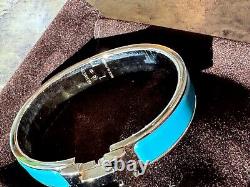 AUTHENTIC HERMES Enamel Clic H Bangle Blue Bracelet Size PM