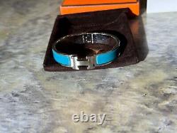 AUTHENTIC HERMES Enamel Clic H Bangle Blue Bracelet Size PM