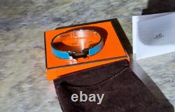 AUTHENTIC HERMES Enamel Clic H Bangle Blue Bracelet Size PM